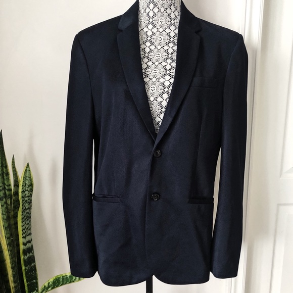 ZARA MAN Textured Navy Blue Blazer, Size L / 42 - Picture 1 of 9